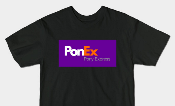 Size: 570x346 | Tagged: artist:mikej, derpibooru import, fedex, logo parody, pony express, safe, shirt design, teepublic