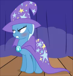 Size: 6000x6190 | Tagged: safe, artist:eagle1division, derpibooru import, trixie, pony, unicorn, absurd resolution, angry, blushing, curtain, embarrassed, female, floppy ears, gritted teeth, mare, nose wrinkle, solo, stage, vector