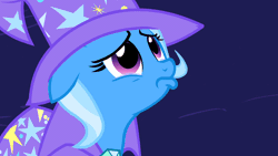 Size: 1920x1080 | Tagged: safe, derpibooru import, screencap, trixie, pony, unicorn, magic duel, animated, crying, eye shimmer, female, floppy ears, frown, looking up, mare, night, pouting, sad, solo