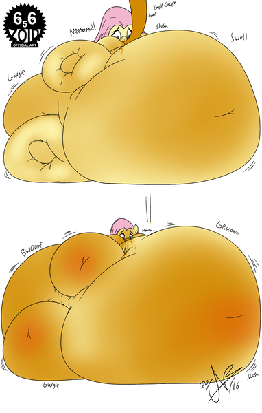 Size: 1400x2200 | Tagged: artist:frimbobbar, belly, big belly, derpibooru import, fat, feeding tube, female, fluttershy, food, force feeding, honey, immobile, impossibly large belly, impossibly large everything, inflation, misleading thumbnail, morbidly obese, near bursting, obese, questionable, solo, solo female, stomach noise, weight gain