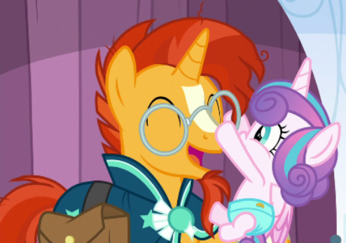 Size: 494x346 | Tagged: safe, derpibooru import, screencap, princess flurry heart, sunburst, the crystalling, adorable face, boop, cute, eyes closed, flurrybetes, glasses, happy, open mouth, smiling, sunbetes, uncle sunburst