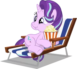 Size: 800x715 | Tagged: safe, artist:seahawk270, derpibooru import, starlight glimmer, hamster, pony, unicorn, the crystalling, beach chair, cute, eating, female, food, glimmerbetes, lying down, mare, popcorn, simple background, solo, transparent background, vector