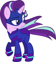 Size: 1243x1378 | Tagged: safe, artist:ephemeralpegasus, artist:slowlydazzle, derpibooru import, starlight glimmer, pony, unicorn, female, mare, mask, outfit, power ponies, power ponies oc, raised hoof, simple background, solo, superhero, transparent background