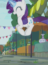 Size: 521x700 | Tagged: safe, derpibooru import, screencap, rarity, pony, unicorn, the gift of the maud pie, animated, behaving like pinkie pie, bouncing, cute, excited, eyes closed, female, gif, glowing horn, happy, jumping, mare, open mouth, pronking, raribetes, solo