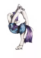 Size: 703x1000 | Tagged: artist:buttersprinkle, backbend, clothes, derpibooru import, dress, flexible, ice skates, ice skating, majestic as fuck, maudjestic, maud pie, safe, skates, skating, solo, the gift of the maud pie, traditional art