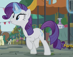Size: 952x742 | Tagged: safe, derpibooru import, screencap, pegasus olsen, peggy holstein, rarity, pony, unicorn, the gift of the maud pie, animated, behaving like pinkie pie, cute, discovery family logo, excited, female, glowing horn, happy, loop, mare, open mouth, prancing, raribetes, trotting, trotting in place