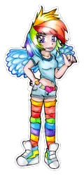 Size: 1024x2130 | Tagged: artist:lolly-pop-girl732, clothes, converse, derpibooru import, human, humanized, rainbow dash, rainbow socks, safe, shoes, simple background, sneakers, socks, solo, striped socks, traditional art, transparent background