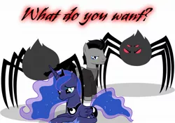 Size: 2048x1433 | Tagged: artist needed, associates, babylon 5, crossover, derpibooru import, edit, mr morden, offscreen character, photoshop, ponified, princess luna, question, safe, shadows, spider, this will end in tears, what do you want