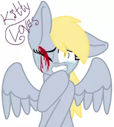 Size: 734x818 | Tagged: grimdark, artist:kitty-loves-all, derpibooru import, derpy hooves, pegasus, pony, abuse, blood, crying, cut, derpybuse, female, mare, solo