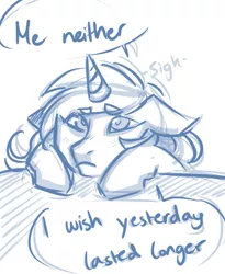 Size: 500x609 | Tagged: safe, artist:mscootaloo, derpibooru import, trixie, pony, unicorn, asksketchytrixie, female, mare, monochrome, sad, solo