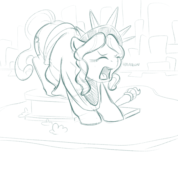 Size: 700x700 | Tagged: artist:goat train, derpibooru import, macro, monochrome, safe, sketch, solo, statue of liberty, stretching, the gift of the maud pie, yawn