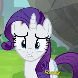 Size: 471x472 | Tagged: safe, derpibooru import, screencap, rarity, the gift of the maud pie, animated, cute, discovery family logo, faic, floppy ears, grin, lip bite, smiling, solo focus