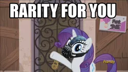 Size: 1366x768 | Tagged: bane, baneposting, derpibooru import, discovery family logo, edit, for you, image macro, meme, rarity, rarity for you, safe, sale, screencap, solo, the dark knight rises, the gift of the maud pie