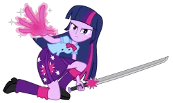 Size: 5000x3000 | Tagged: safe, artist:razethebeast, derpibooru import, twilight sparkle, equestria girls, absurd resolution, angry, badass, clothes, frown, katana, magic, pleated skirt, simple background, skirt, solo, sword, transparent background, vector, weapon