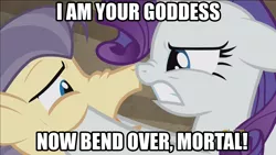 Size: 1280x720 | Tagged: angry, bend over, caption, derpibooru import, edit, edited screencap, goddess, image macro, meme, rarity, screencap, street rat, suggestive, the gift of the maud pie, this will end in tears