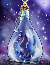 Size: 1024x1325 | Tagged: artist:animechristy, derpibooru import, eyes closed, pony in a bottle, princess luna, prone, safe, sleeping, solo, space, stars