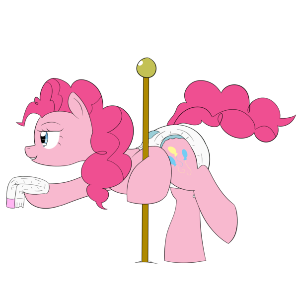 Size: 1080x1080 | Tagged: artist:ricktin, derpibooru import, diaper, diaper fetish, pinkie pie, pole dancing, questionable, stripper pole