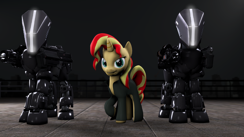 Size: 1920x1080 | Tagged: safe, artist:fd-daylight, derpibooru import, sunset shimmer, pony, unicorn, equestria girls, 3d, advent, armor, clothes, crossover, gun, helmet, leader, looking at you, raised hoof, source filmmaker, wallpaper, weapon, x-com, xcom 2