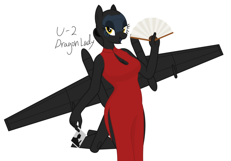 Size: 4791x3333 | Tagged: anthro, artist:camo-pony, bedroom eyes, cheongsam, clothes, derpibooru import, fan, original species, plane, plane pony, simple background, solo, suggestive, transparent background, u-2, vector