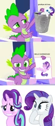 Size: 1000x2280 | Tagged: alternate ending, artist:illumnious, artist:lollypopa, artist:titanium-pony, artist:xebck, bedroom eyes, blushing, derpibooru import, edit, edited screencap, female, gasp, grin, jealous, love, love triangle, male, paper, rarity, rarity plushie, safe, screencap, shipping, shocked, simple background, smiling, smirk, sparlight, spike, starlight glimmer, straight, sultry pose, teeth, the crystalling, this will end in tears, trash can, twilight's castle, white background