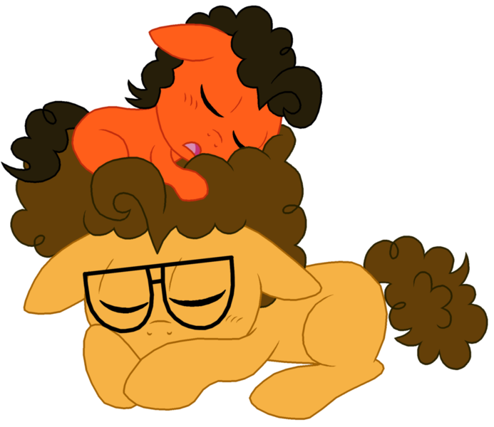 Size: 1024x887 | Tagged: artist:crazynutbob, brothers, cheese sandwich, colt, cute, derpibooru import, diacheeses, male, mane as pillow, nap, oc, oc:tomato sandwich, safe, siblings, sleeping, sleep pile, younger