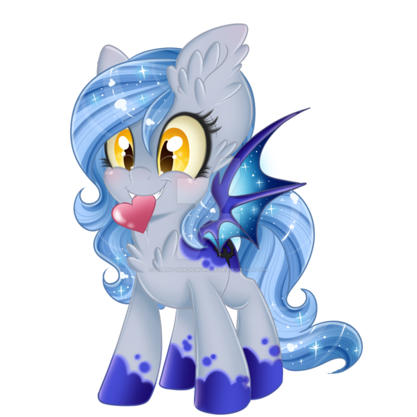 Size: 1024x1024 | Tagged: safe, artist:silent-shadow-wolf, derpibooru import, oc, oc:midnight radiance, unofficial characters only, bat pony, pony, heart, mouth hold, simple background, solo, transparent background, watermark