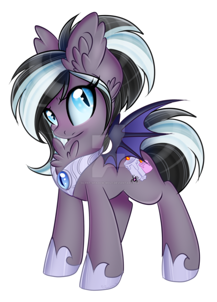 Size: 1024x1422 | Tagged: safe, artist:silent-shadow-wolf, derpibooru import, oc, oc:candle wick, unofficial characters only, bat pony, pony, simple background, solo, transparent background, watermark