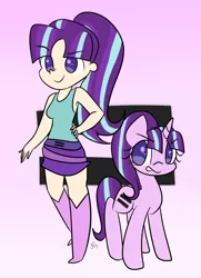 Size: 1024x1418 | Tagged: artist:tamoqu, clothes, derpibooru import, equal cutie mark, human, humanized, human ponidox, safe, skirt, starlight glimmer, tanktop