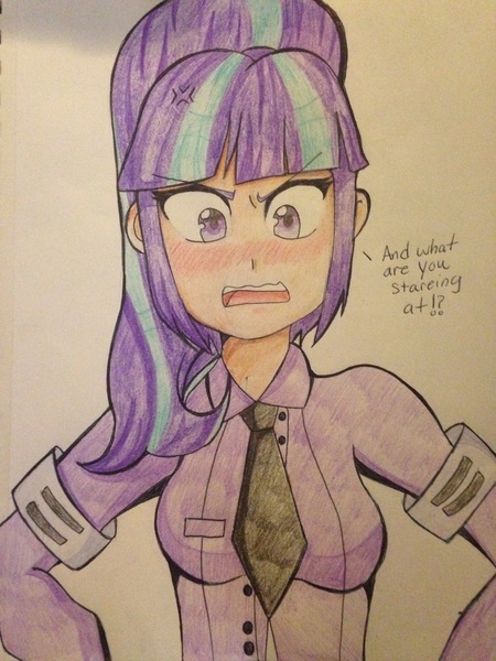 Size: 2448x3264 | Tagged: safe, artist:rainicornarts, derpibooru import, starlight glimmer, equestria girls, blushing, breasts, busty starlight glimmer, clothes, equestria girls-ified, female, human coloration, humanized, solo, traditional art