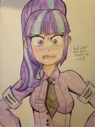 Size: 2448x3264 | Tagged: safe, artist:rainicornarts, derpibooru import, starlight glimmer, equestria girls, blushing, breasts, busty starlight glimmer, clothes, equestria girls-ified, female, human coloration, humanized, solo, traditional art