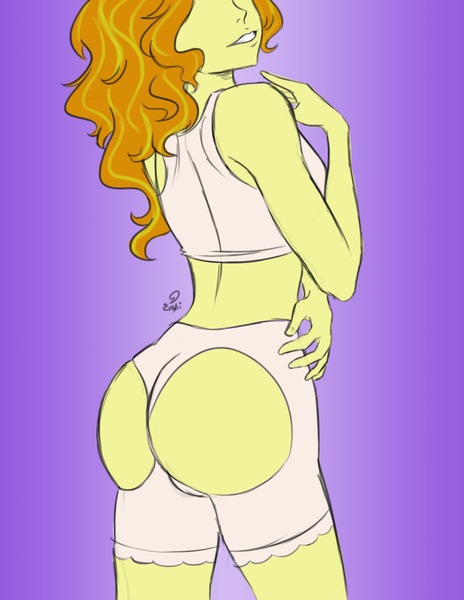 Size: 2550x3300 | Tagged: suggestive, artist:enyoiyourself, derpibooru import, adagio dazzle, equestria girls, adagio dat-azzle, ass, clothes, female, looking back, simple background, solo, solo female