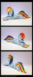 Size: 1700x3900 | Tagged: 3d print, artist:clawed-nyasu, book, derpibooru import, irl, photo, rainbow dash, reading rainboom, safe, solo