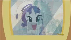 Size: 1600x900 | Tagged: safe, artist:toonbat, derpibooru import, edit, edited screencap, screencap, rarity, pony, unicorn, the gift of the maud pie, discovery family logo, female, ghostbusters, manehattan, mare, rarity is a marshmallow, solo, stay puft marshmallow man, stay puft marshmallow mare