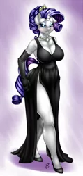Size: 382x800 | Tagged: alternate hairstyle, anthro, artist:pia-sama, big breasts, black dress, breasts, busty rarity, clothes, derpibooru import, dress, evening gloves, female, gloves, high heels, little black dress, necklace, plantigrade anthro, rarity, rearity, sexy, side slit, solo, solo female, suggestive, the gift of the maud pie