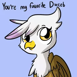 Size: 792x792 | Tagged: safe, artist:tjpones, derpibooru import, gilda, gryphon, blue background, bust, cute, dweeb, female, gildadorable, looking at you, portrait, simple background, solo