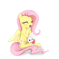 Size: 1024x1024 | Tagged: safe, artist:0biter, derpibooru import, angel bunny, fluttershy, bow, cute, duo, happy, shyabetes, simple background, white background