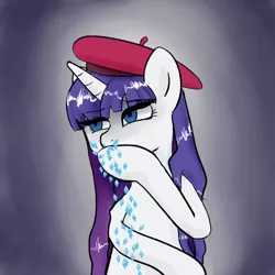 Size: 3000x3000 | Tagged: safe, artist:plotcore, derpibooru import, rarity, pony, unicorn, alternate hairstyle, beret, diamond, female, madotsuki, mare, parody, solo, vomit-chan, vomiting