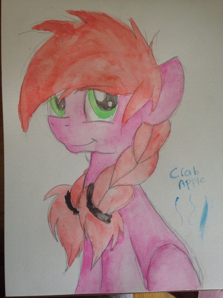 Size: 2448x3264 | Tagged: safe, artist:bravefleet, derpibooru import, oc, oc:crab apple, unofficial characters only, braid, solo, traditional art, watercolor painting