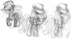 Size: 6000x3300 | Tagged: safe, artist:ciaran, derpibooru import, trixie, pony, unicorn, arm band, clothes, coat, fedora, female, hat, mare, michael jackson, monochrome, necktie, sketch, traditional art