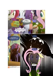 Size: 3541x5016 | Tagged: semi-grimdark, artist:gashiboka, derpibooru import, fluttershy, rarity, roseluck, twilight sparkle, twilight sparkle (alicorn), oc, oc:silent dash, alicorn, earth pony, pegasus, pony, unicorn, comic:recall the time of no return, comic, imminent death, iron wolf, patreon, patreon logo, this will end in pain, tyrant sparkle