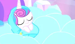 Size: 600x356 | Tagged: safe, derpibooru import, screencap, princess flurry heart, alicorn, pony, the crystalling, baby, baby alicorn, baby blanket, baby pony, bed, blanket, crib, cute, dawwww, eyes closed, infant, infant flurry heart, newborn, newborn baby, newborn filly, newborn infant, pillow, safety pin, sleeping, sleeping baby, swaddled, swaddled baby, wrapped snugly