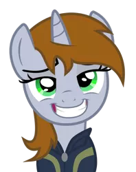 Size: 900x1135 | Tagged: safe, artist:brisineo, derpibooru import, oc, oc:littlepip, unofficial characters only, pony, unicorn, fallout equestria, fanfic, clothes, fanfic art, female, grin, horn, mare, simple background, solo, transparent background, vault suit, vector