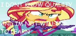 Size: 1273x608 | Tagged: safe, derpibooru import, edit, edited screencap, screencap, sunset shimmer, equestria girls, friendship games, angry, caption, meme, solo, sunset is not willing to learn, wrong aspect ratio