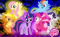 Size: 1680x1050 | Tagged: applejack, artist:sonic12lexi, derpibooru import, fluttershy, logo, mane six, my little pony logo, pinkie pie, pose, rainbow dash, rarity, safe, shiny, stars, twilight sparkle, vector, wallpaper