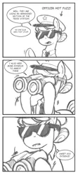 Size: 361x810 | Tagged: artist:nauth, ask, binoculars, comic, copper top, derpibooru import, lip bite, monochrome, police officer, safe, tumblr, vulgar