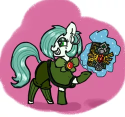 Size: 640x600 | Tagged: suggestive, alternate version, artist:ficficponyfic, color edit, derpibooru import, edit, oc, oc:emerald jewel, unofficial characters only, earth pony, pony, colt quest, adult, alternate color palette, alternate costumes, alternate hairstyle, alternate timeline, alternate universe, amulet, androgynous, aura, bedroom eyes, book, bowtie, clothes, clothes swap, color, colored, earring, eyeshadow, femboy, future, gem, gloves, grin, hair over one eye, leggings, levitation, lust, mage, magic, makeup, male, mantle, pants, piercing, possible spoilers, preview, seductive, solo, spellbook, stallion, sultry, sultry pose, telekinesis, trap