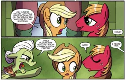 Size: 1319x838 | Tagged: safe, artist:agnesgarbowska, derpibooru import, idw, apple bloom, applejack, big macintosh, granny smith, earth pony, pony, spoiler:comic, spoiler:comicff27, male, stallion