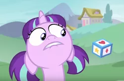 Size: 604x394 | Tagged: safe, derpibooru import, screencap, starlight glimmer, the crystalling, floppy ears, intense stare