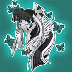 Size: 4000x4000 | Tagged: safe, artist:partylikeanartist, derpibooru import, oc, oc:laura the zony, unofficial characters only, butterfly, pegasus, pony, female, gradient background, solo, speedpaint