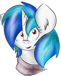 Size: 661x813 | Tagged: artist:kristysk, bust, derpibooru import, portrait, red eyes, safe, solo, vinyl scratch, wrong eye color